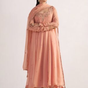Peach Zardozi Work Viscose Georgette Suit - Set of 3