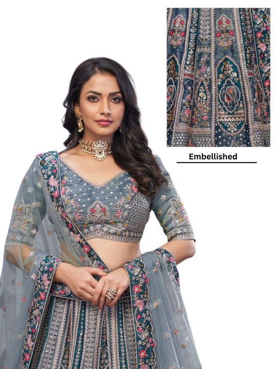 Semi-Stitched Lehenga & Unstitched Blouse With Dupatta - Image 5